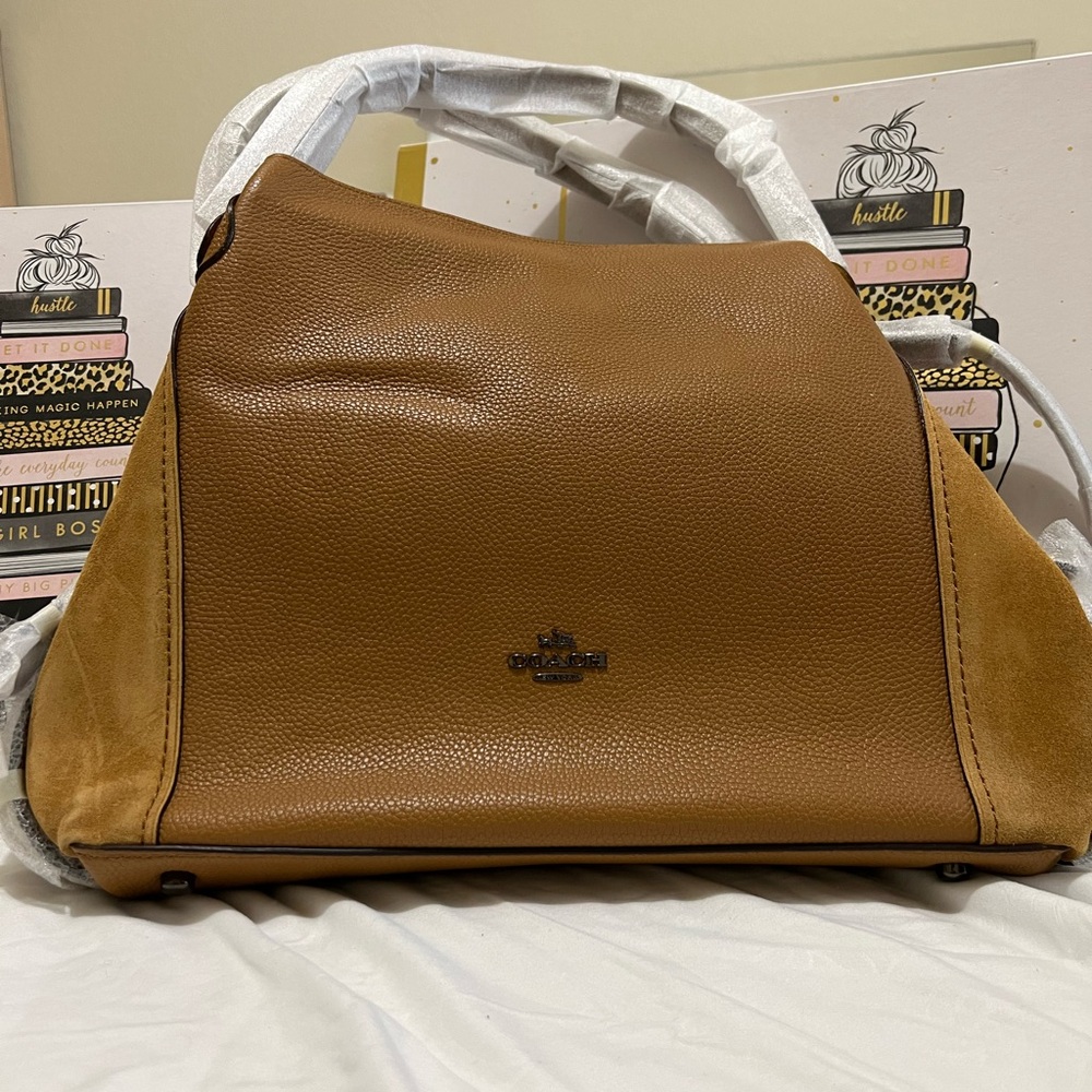 Dark/Light Saddle Coach Eddie Leather Tote Bag